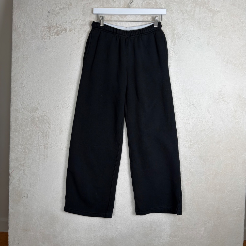 Wild Fable Womens Black Wide Leg Fleece Sweatpants Small Low Rise Relaxed Fit